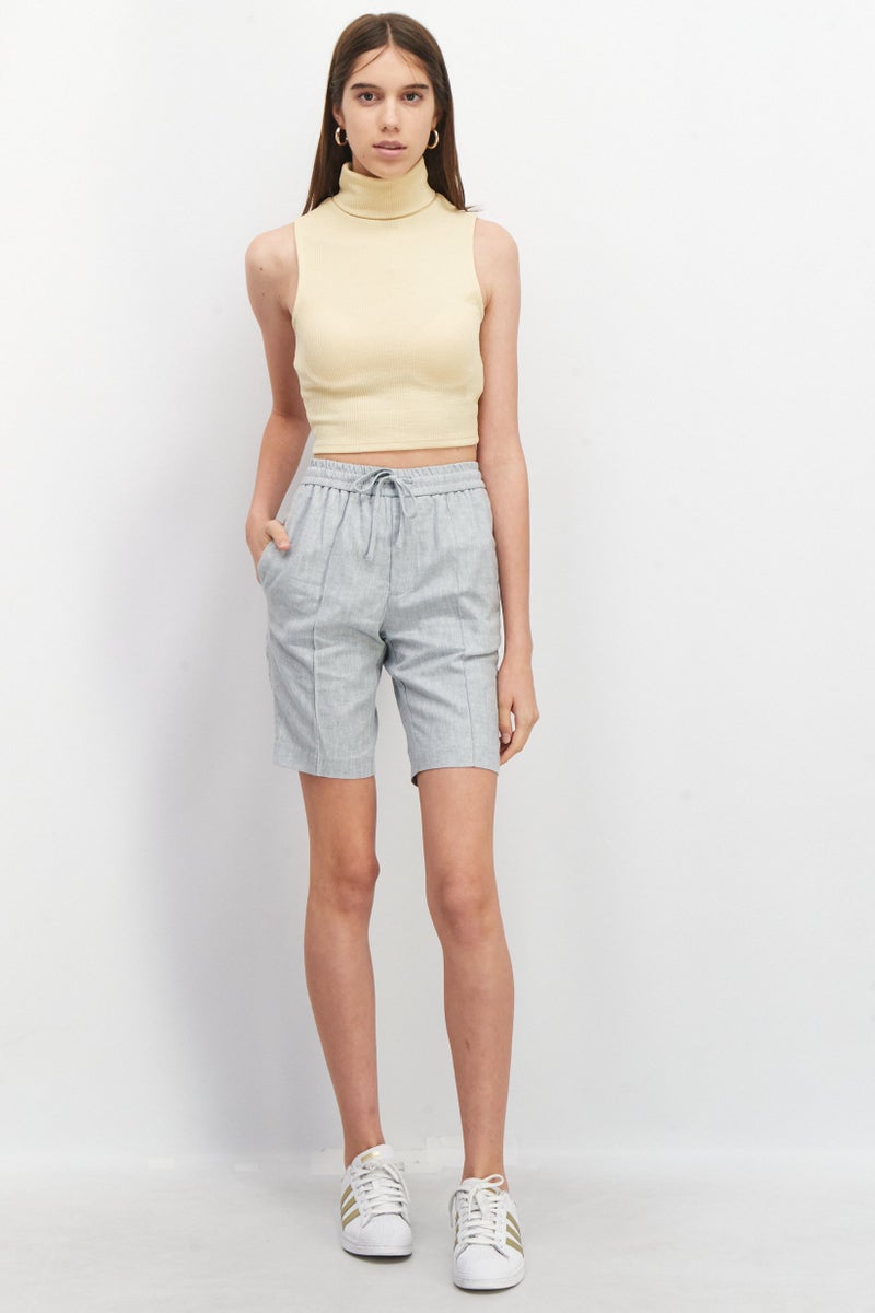 Asos Design Women Drawstring Textured Pull On Basic Shorts, Grey - Image 2